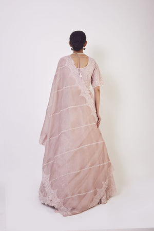 30Z113-RO Pink Organza Lehenga with dupatta