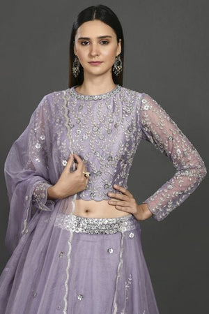 30Z149-RO mauve organza Lehenga with dupatta