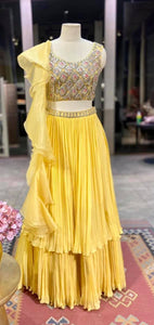 30Z031A-RO Yellow Embroidered Lehenga with Dupatta