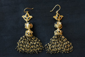 20a173-silver-gold-plated-amrapali-earrings-tassel-black-bead-earrings