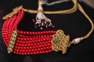 20A278 Silver Gold Plated Necklace with Red Bead and Multi Stone