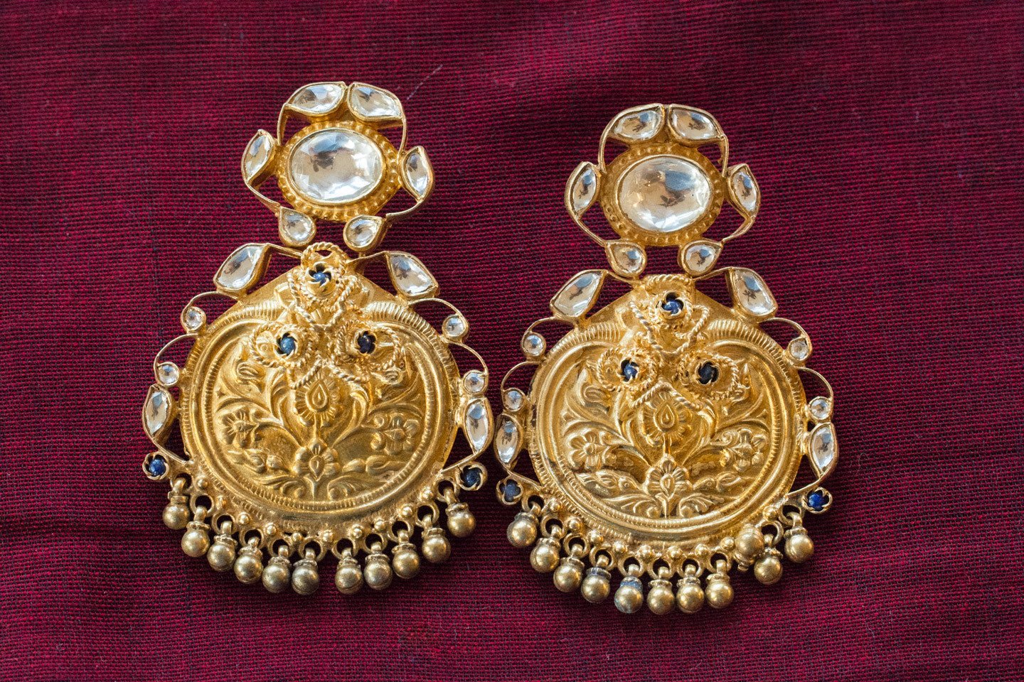 20a423-silver-gold-plated-amrapali-earrings-embossed-floral-stones-alternate-view