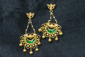 20a429-silver-plated-gold-amrapali-earrings-green-glass-pearl-floral-top