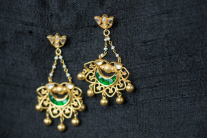 20a429-silver-plated-gold-amrapali-earrings-green-glass-pearl-floral-top-alternate-view