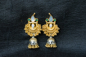20a444-silver-gold-plated-amrapali-earrings-pearl-stone-two-tone-jhumka