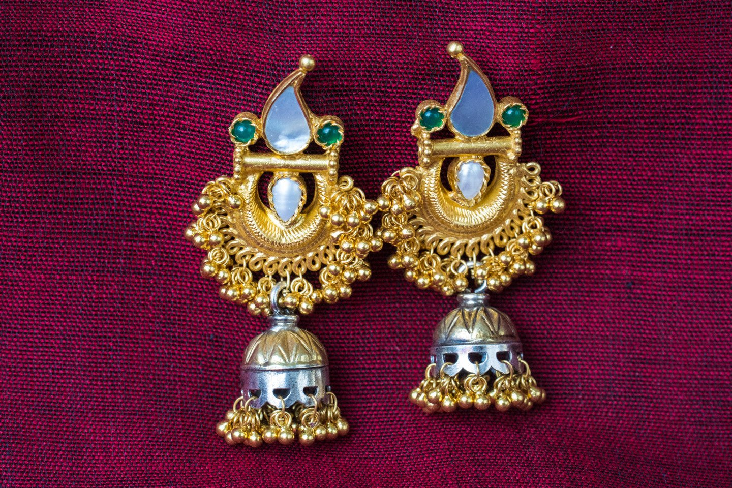 20a444-silver-gold-plated-amrapali-earrings-pearl-stone-two-tone-jhumka-alternate-view-2