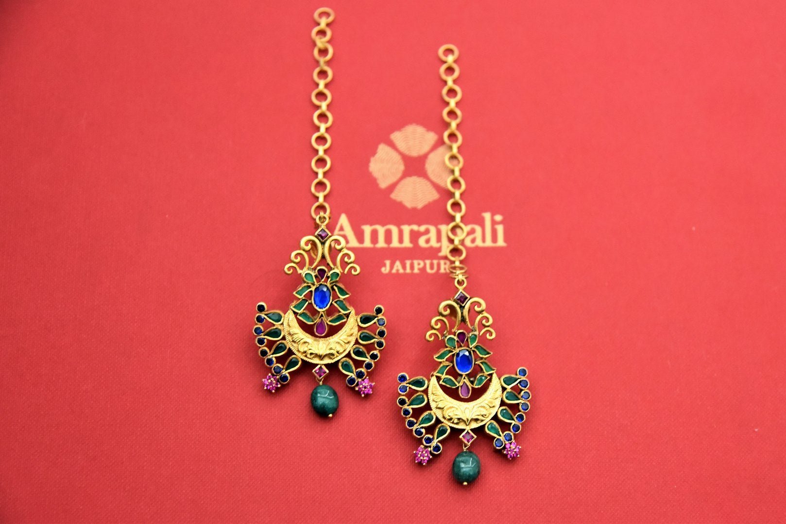 Buy beautiful multicolor glass and zircon silver gold plated earrings online in USA. Shop beautiful Amrapali jewelry, silver jewelry, gold plated jewelry, silver choker necklaces, gold plated necklace in USA from Pure Elegance Indian fashion store in USA.-full view