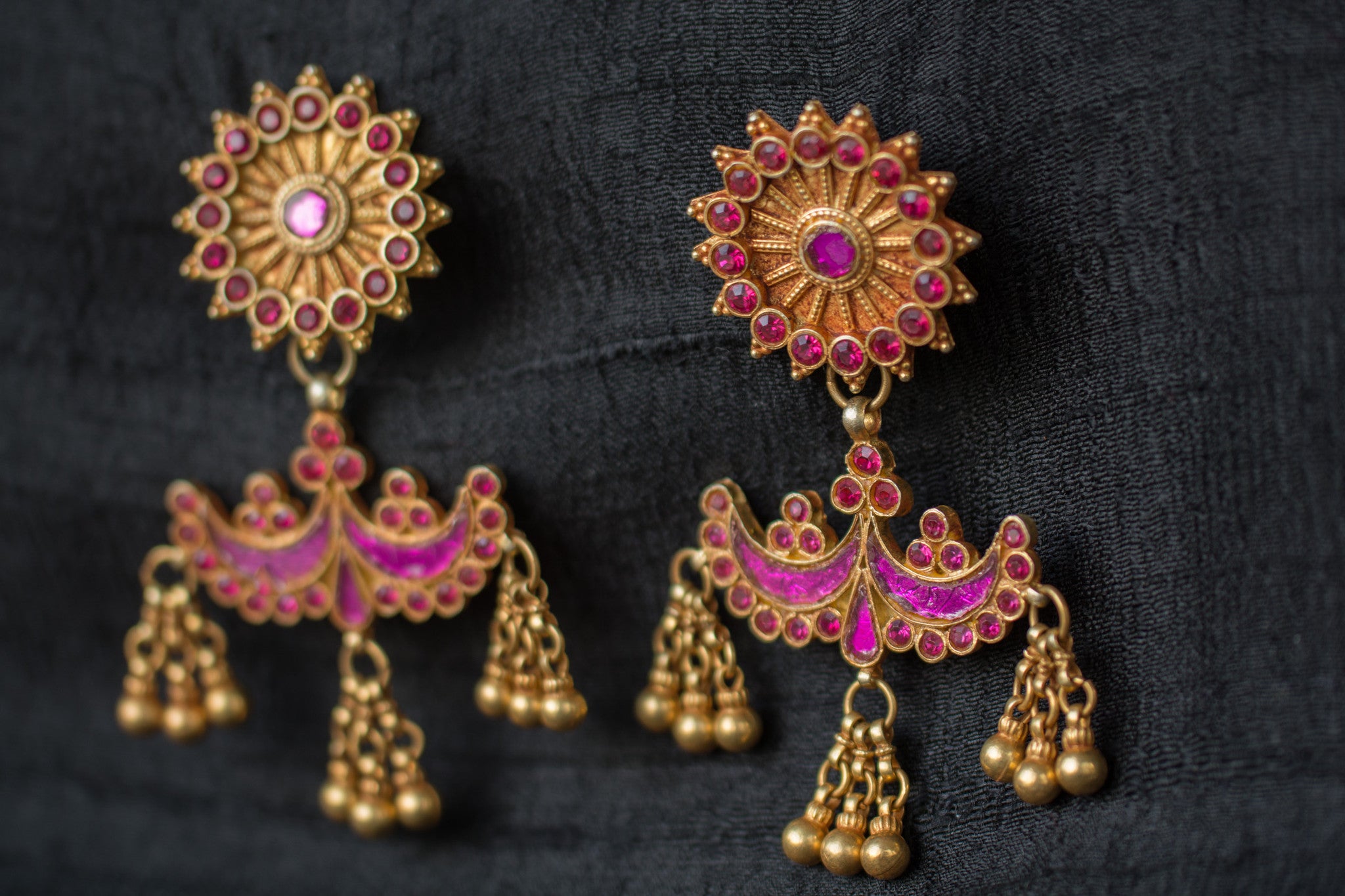 20a496-silver-gold-plated-amrapali-earrings-raised-design-starburst-chandelier-pink-purple-glass-alternate-view