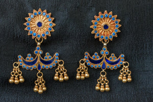 20A498 Silver Gold Plated Amrapali Earrings with Blue Glass and Bead