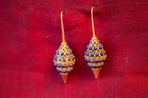 20A509 Silver Gold Plated Amrapali Earrings with Raised Design and Lapis