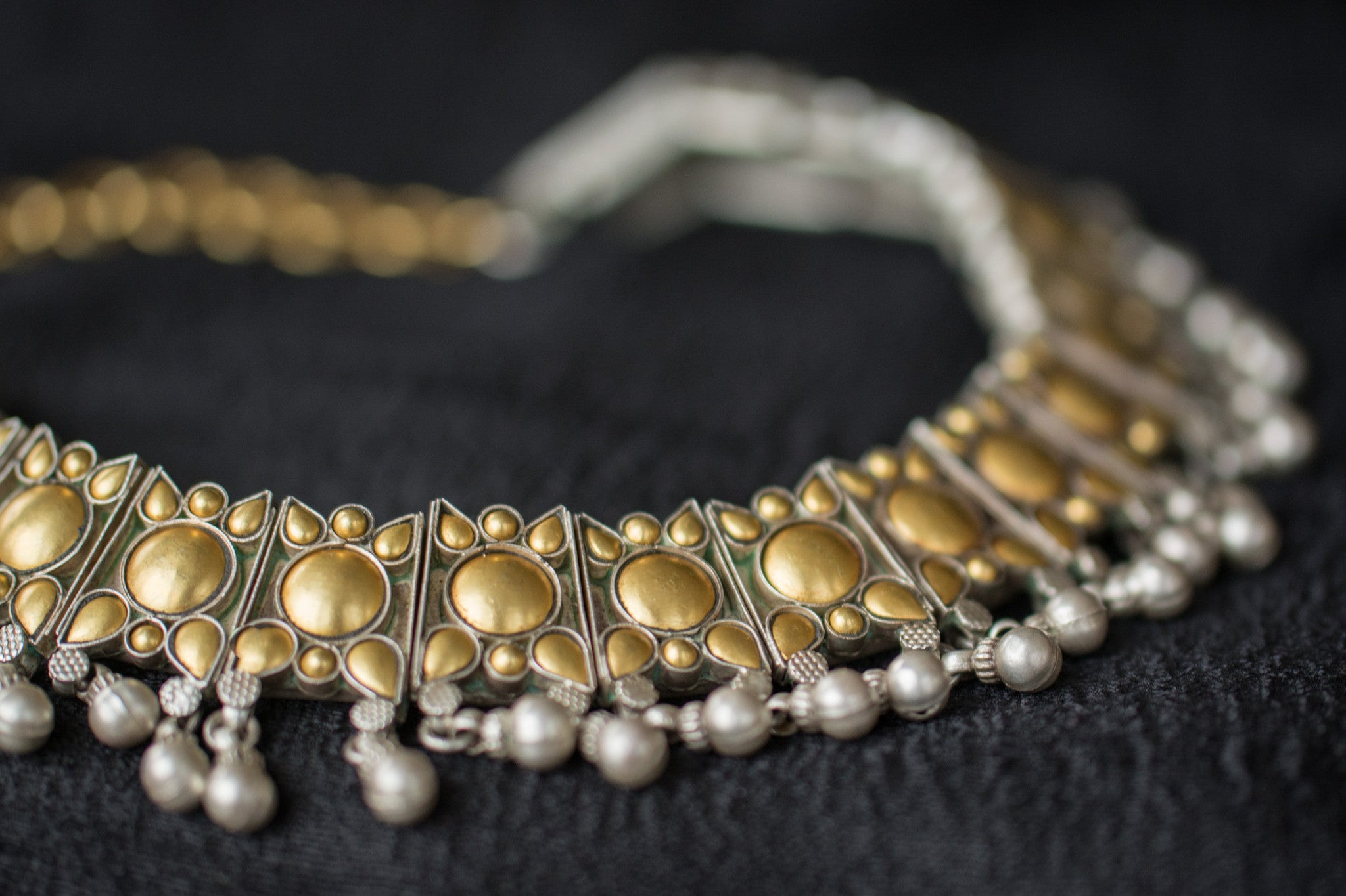 Indian Silver gold plated Amrapali Beaded fashion necklace. Traditional look neckpiece good in all events.-close up design
