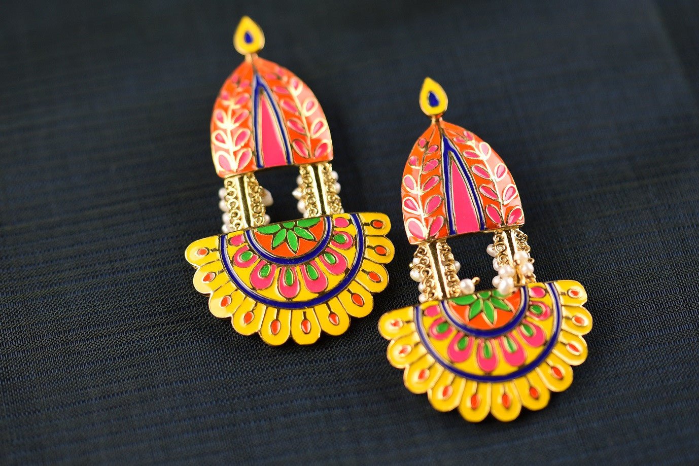 20A584 Silver Gold Plated Multi Colored Enamel Earrings