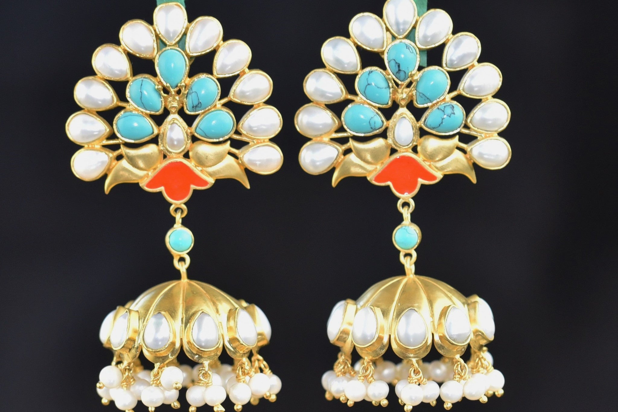 20A612 Silver Gold Plated Peacock Style Earrings With Pearl