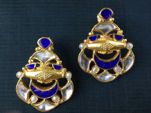 20A624 Silver Gold Plated Blue And Gold Earrings With Pearl