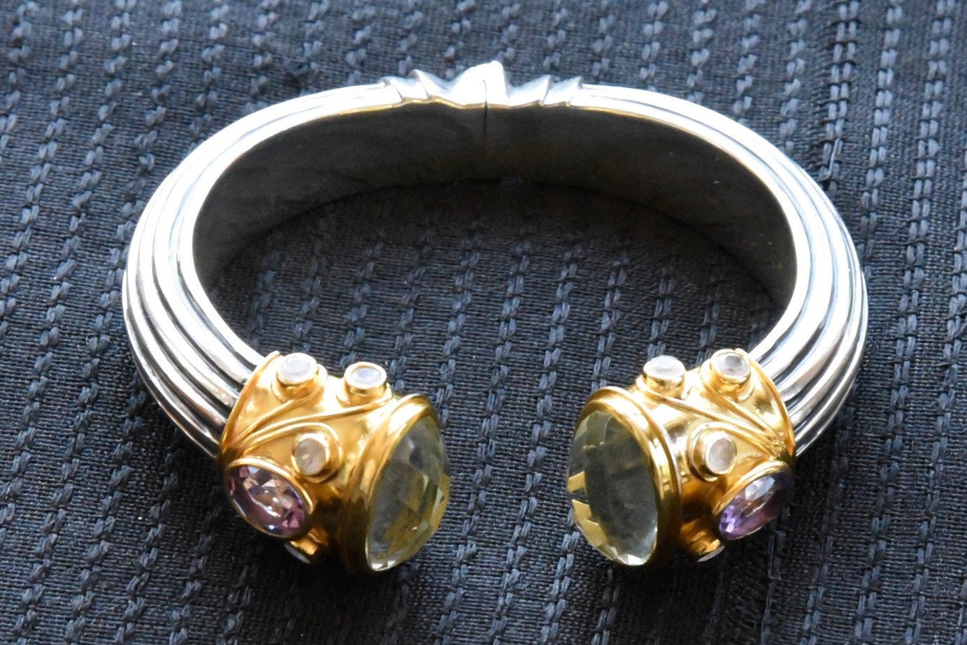 20A705 Silver Gold Plated Amethyst Cuff Bracelet