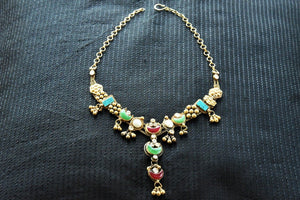20A743 Silver Gold Plated Necklace With Multi Colored Pops