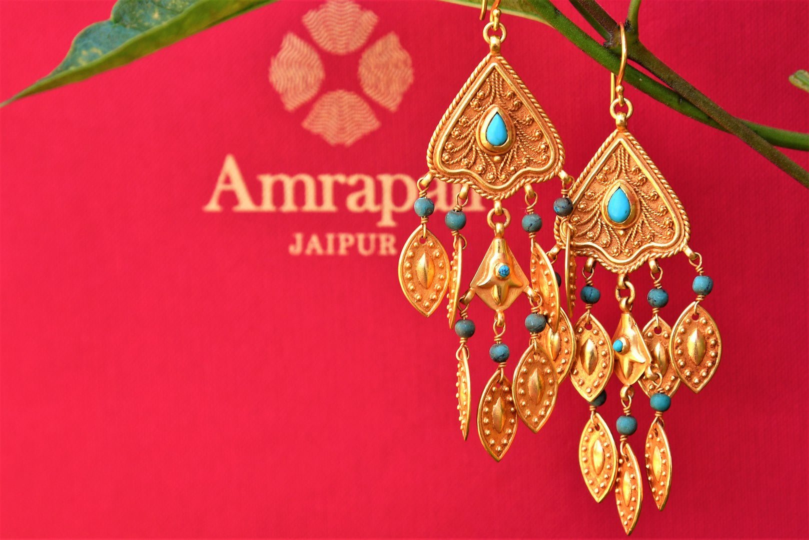Buy Silver Gold Plated Dangling Earrings Online in USA with Turquoise from Pure Elegance. Shop ethnic Indian earrings from our store for women in USA for every occasion.-closeup