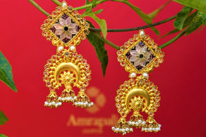 Buy silver gold plated Amrapali enamel and pearl earrings online from Pure Elegance. Our Indian fashion store in USA brings alluring range of silver earrings in USA.-closeup