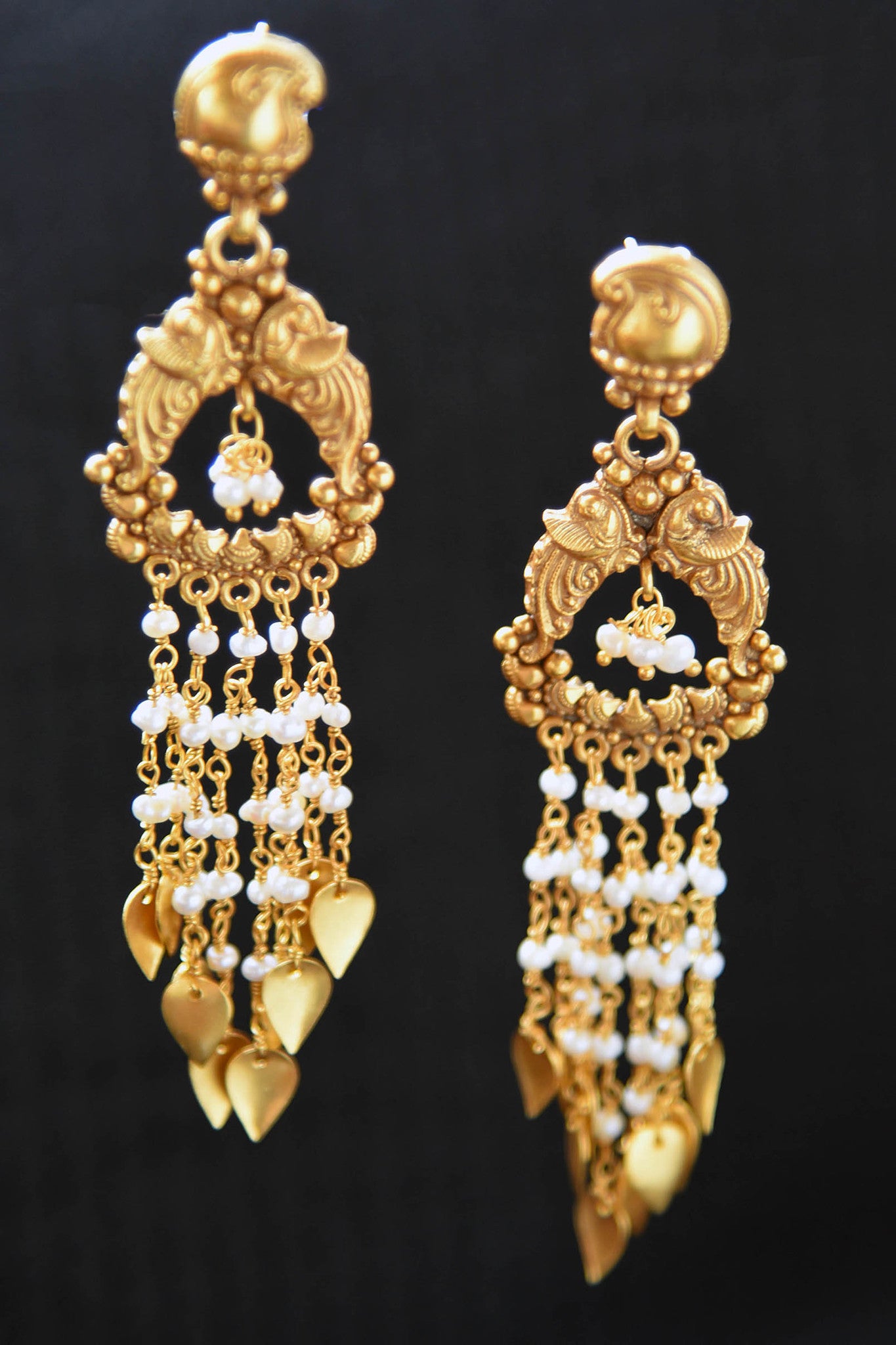 20A806 Long Silver Gold Plated Earrings With Pearls