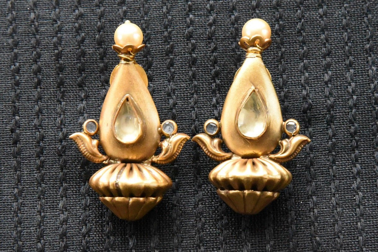 20A820 Silver Gold Plated Earrings With Pearls & Glass