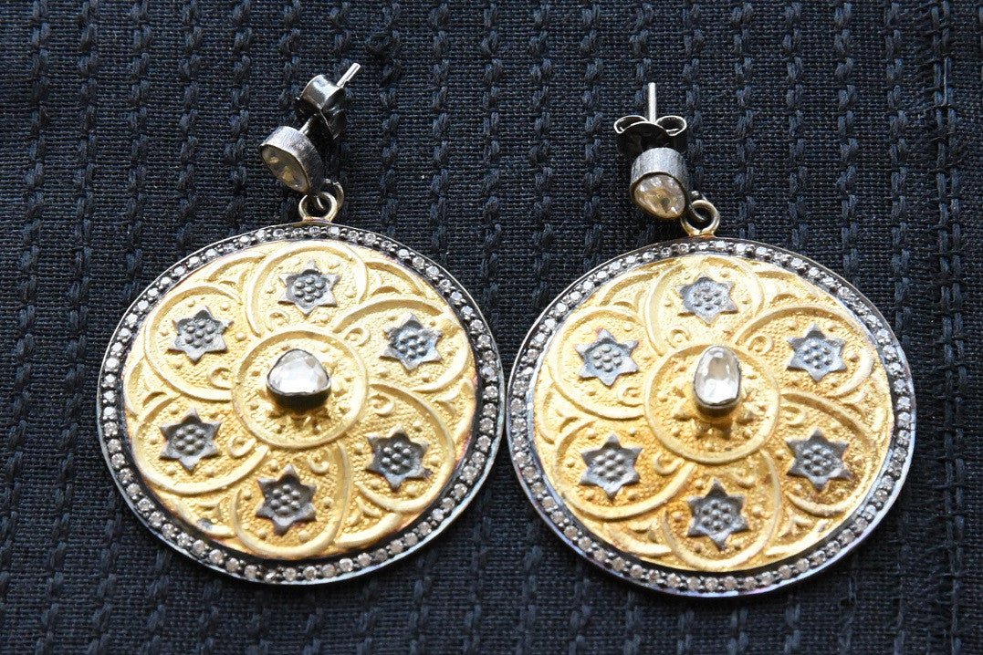 20A828 Silver Gold Plated Glass Zircon Earrings