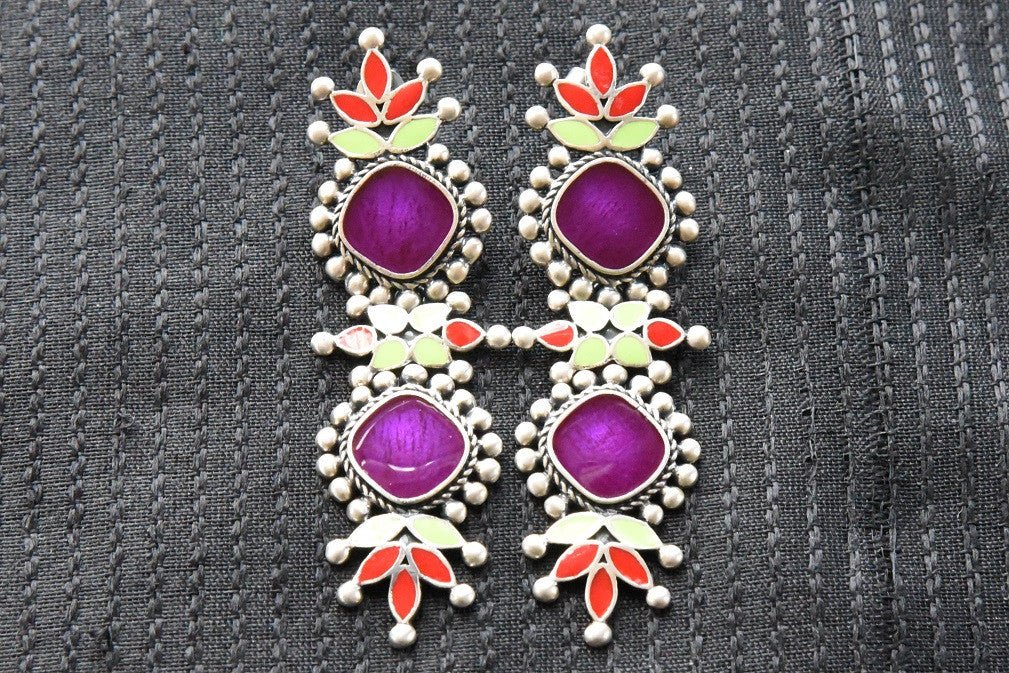 20A834 Vibrant Red & Purple Enamel Earrings