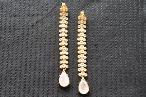 20A839 Pretty Silver Gold Plated Earrings With Rose Quartz