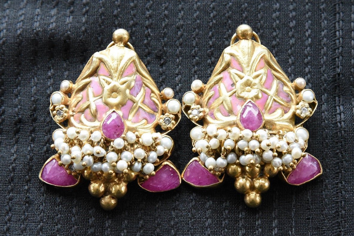 20A844 Beautiful Pink & Purple Earrings With Pearls