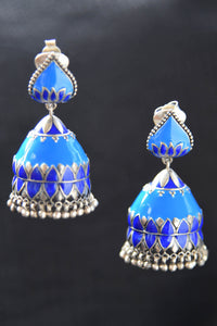 20A865 Beautiful Blue Silver Gold Plated Enamel Earrings