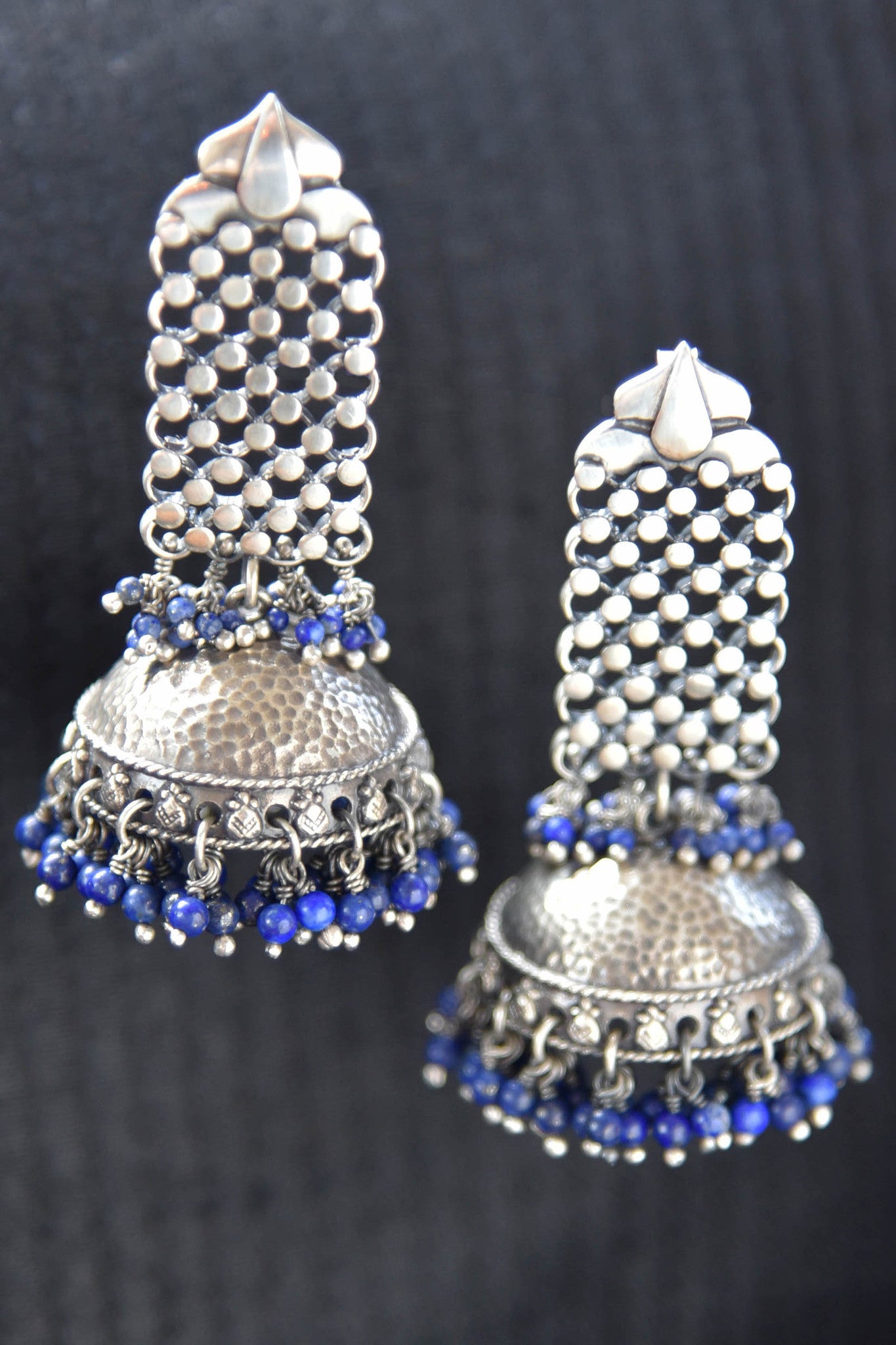 20A869 Silver Gold Plated Lapis Earrings