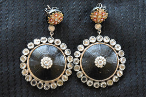 20A873 Black Silver Gold Plated Earrings With Glass & Zircon
