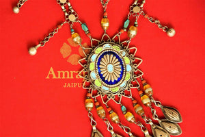 Buy silver enamel Amrapali necklace online in USA from Pure Elegance. Shop your favorite Indian silver necklaces in exquisite designs at our store in USA for various occasions.-closeup