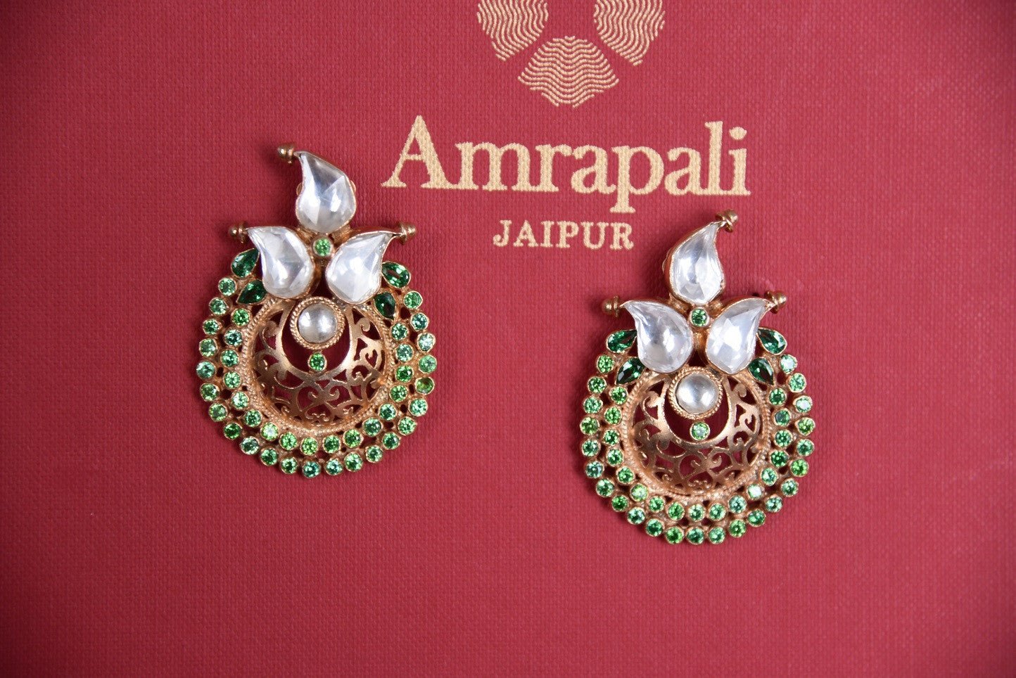 Buy this green and silver gold plated glass amrapali jewelry from Pure Elegance online or from our store in USA. Perfect for any wedding, reception or sangeet. Green Earrings.