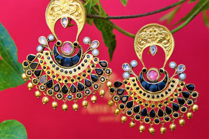 Buy silver gold plated black glass earrings online from Pure Elegance. Our fashion store brings alluring range of Indian silver gold plated jewelry in USA for women.-closeup