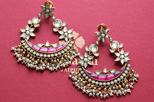 Silver gold plated Amrapali's chandbali style earrings with pearl and glass. Perfect ethnic fashion earrings.-full view