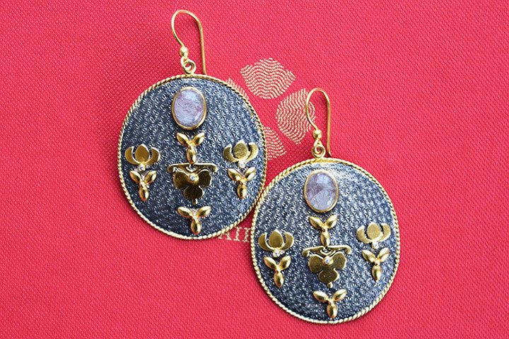 Silver gold plated rotile earrings. Fashion earrings perfect for any occasion and pair with Indian as well as western outfit.-full view