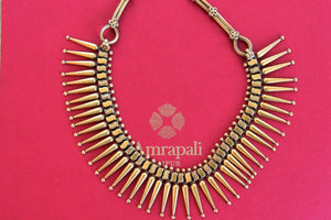 Indian Silver G/P light weighed fashion jewelry necklace. Perfect combination of ethnic and contemporary style.- clear view