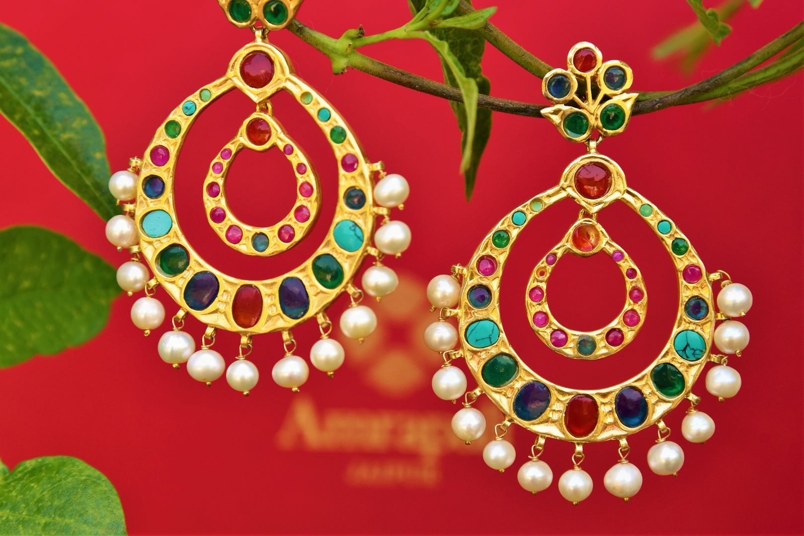 Buy multicolored glass silver gold plated Amrapali earrings online from Pure Elegance. Our fashion store brings an alluring range of Indian jewelry in USA for women.-closeup