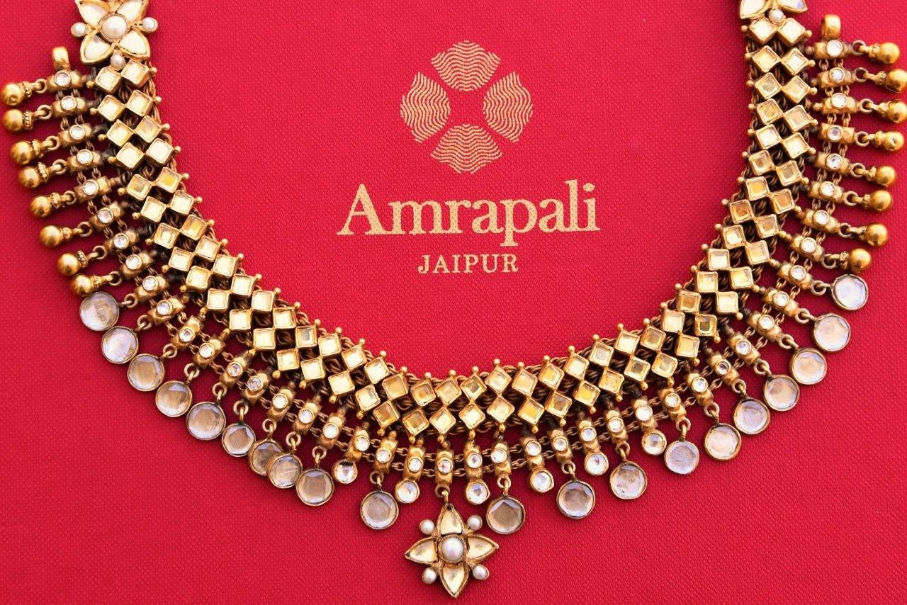 Buy traditional silver gold plated Amrapali glass necklace online in USA. Pure Elegance store presents exquisite collection of Indian jewelry online for women in USA.-details