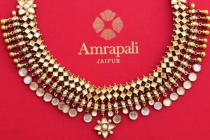 Buy traditional silver gold plated Amrapali glass necklace online in USA. Pure Elegance store presents exquisite collection of Indian jewelry online for women in USA.-details