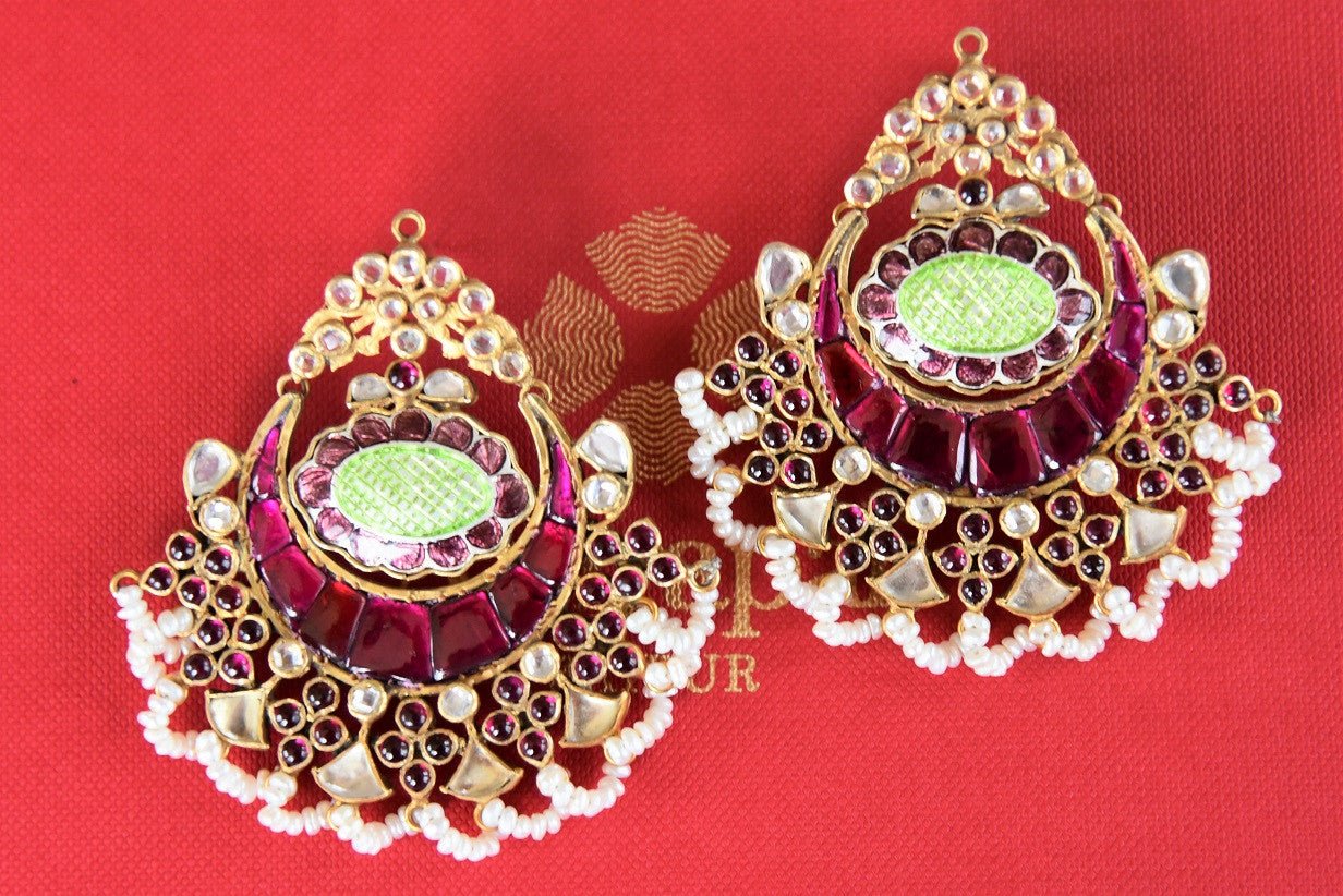 20B239 Silver Gold plated Amrapali Earrings With Pearl And Glass Stone Detail