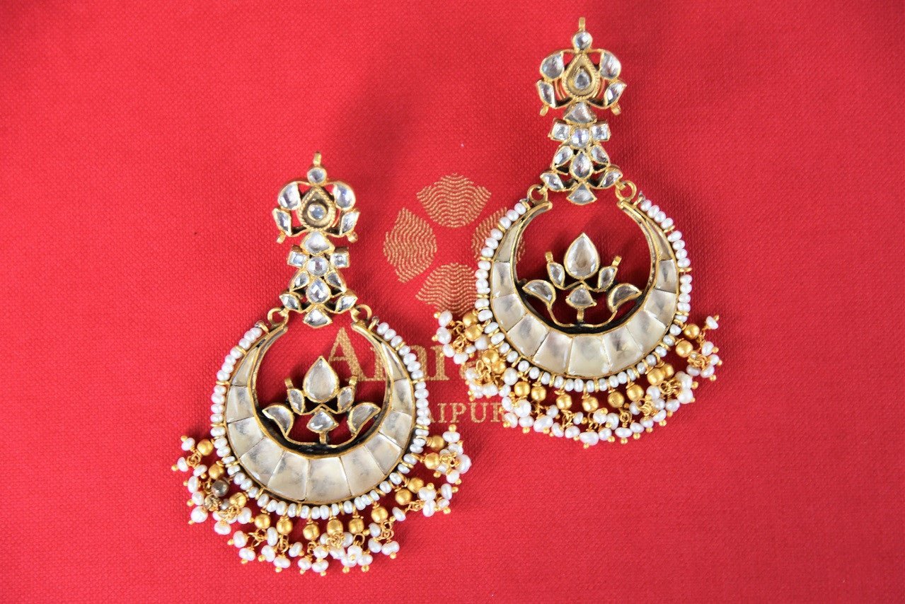 20B241 Silver Gold Plated Glass And Pearl Amrapali Chandbali Design Earrings