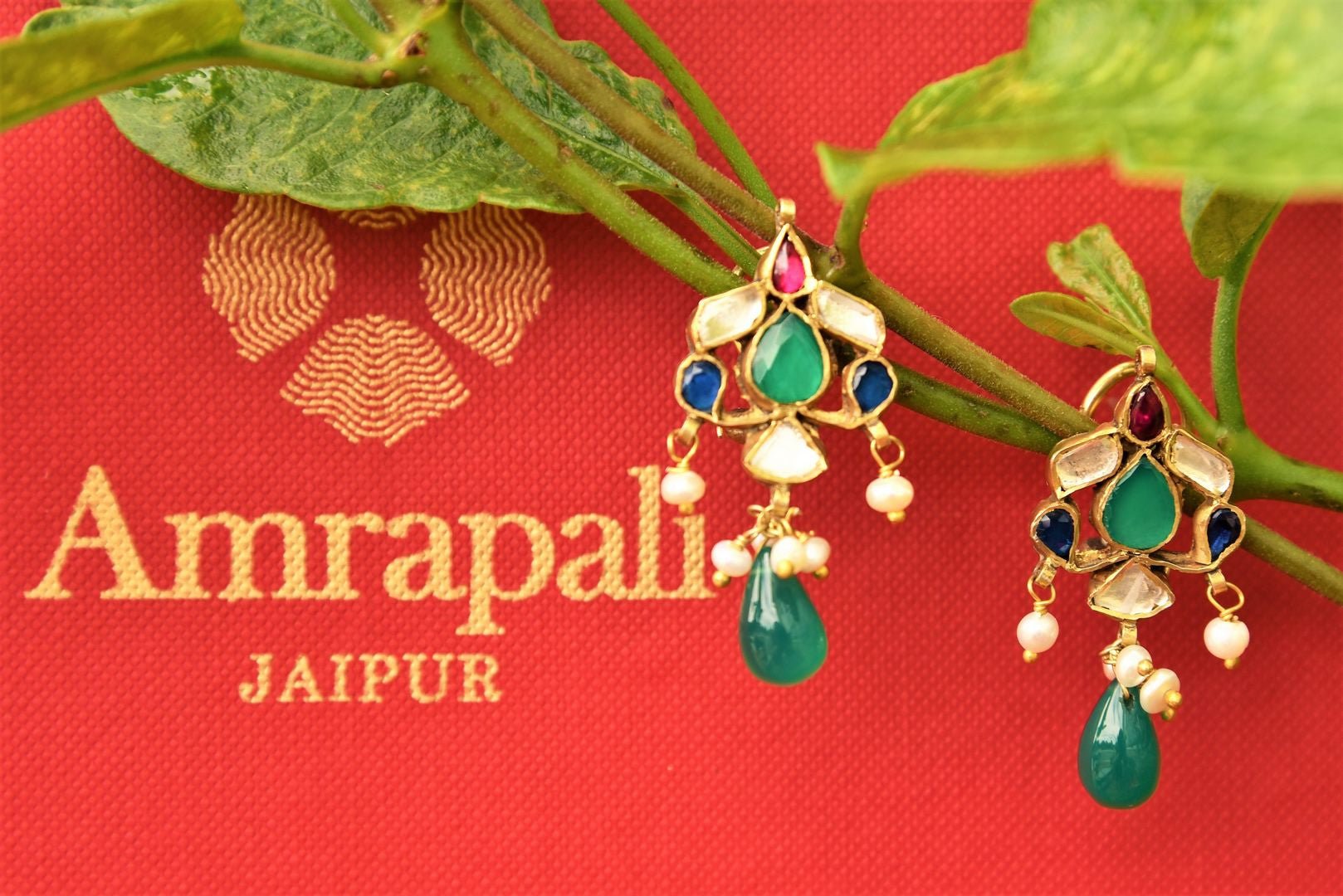 Buy silver gold plated Amrapali Glass Stud Earrings online USA with pearl drops. Pure Elegance store brings ethnic Indian earrings online for women in USA. Shop now.-full view