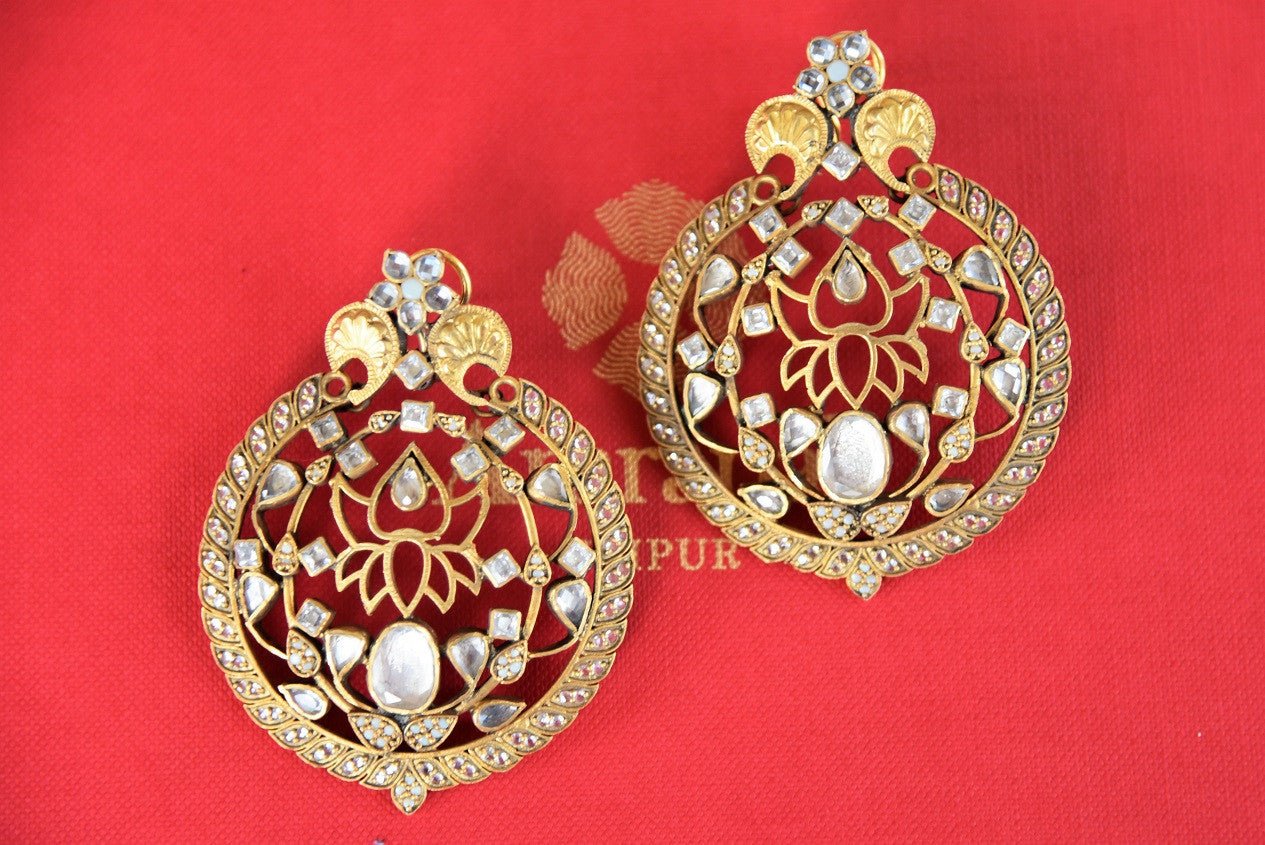 20B249-RO Silver Gold Plated Amrapali Earrings With Semi Precious Glass Stone