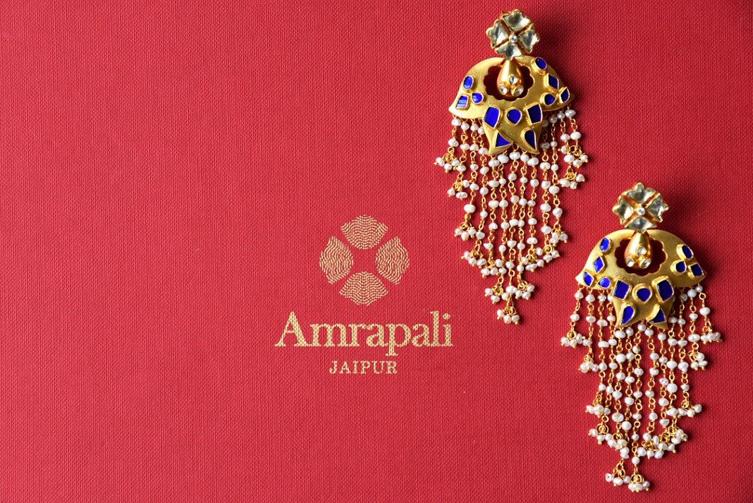 Buy Amrapali silver gold plated glass earrings with pearl strings online from Pure Elegance. Our store brings exclusively curated ethnic Indian earrings online.-full view