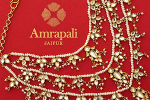 Buy silver gold plated Amrapali layered glass and pearl necklace online in USA. Pure Elegance store brings gold plated Indian jewelry online USA for various occasions.-closeup