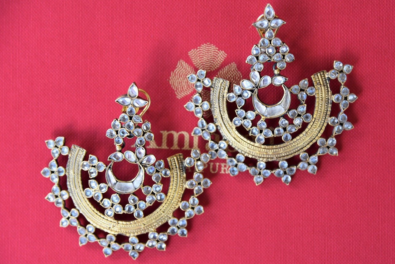 Buy beautiful Silver Gold Plated Glass Earrings online from Pure Elegance store. Shop traditional Indian gold plated jewelry, Indian earrings online in USA now.-closeup