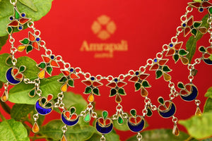 Buy silver gold plated multicolored Amrapali glass necklace online in USA. Pure Elegance fashion store brings an exquisite collection of  Indian silver jewelry in USA.-closeup