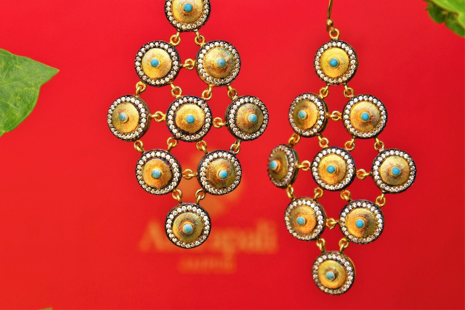 Buy silver gold plated Amrapali zircon and turquoise earrings online in USA. Pure Elegance fashion store brings exquisite collection of  Indian silver jewelry USA.-closeup