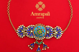 Buy silver gold plated Amrapali enamel necklace online in USA at Pure Elegance. Our fashion store brings an exquisite collection of Indian silver necklaces for women in USA.-full view